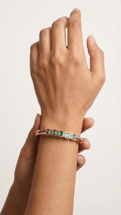 Gold Tone & Green Stone Bangle Bracelet