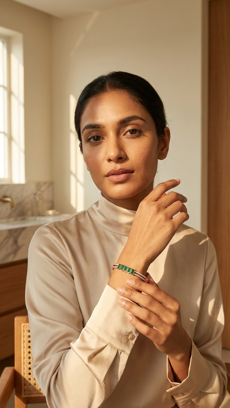 Gold Tone & Green Stone Bangle Bracelet