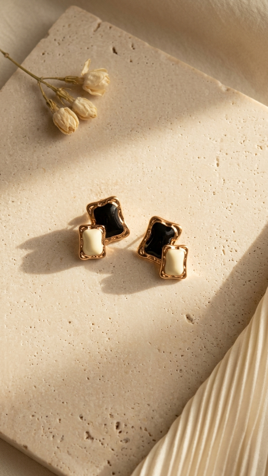 Two-Tone Enamel Studs in Gold Frame