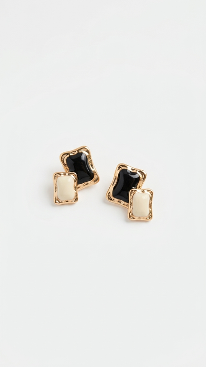 Two-Tone Enamel Studs in Gold Frame