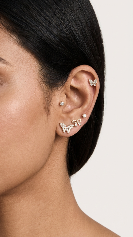 Gold Butterfly and Bow Stud Earring Set for Women – 925 Silver Post