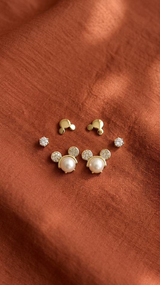 Mickey Mouse Inspired Stud Earring Set (3 Pairs)