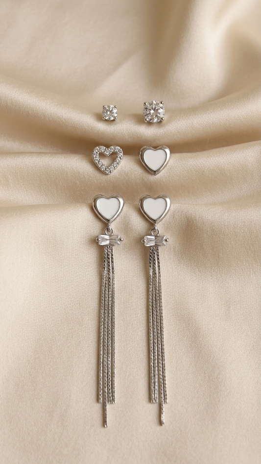 Romantic Heart & Dangle Earring Set (3 Pairs)