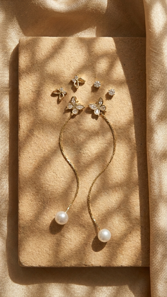 Gold and Crystal Stud Earring Set for Women – 925 Silver Post