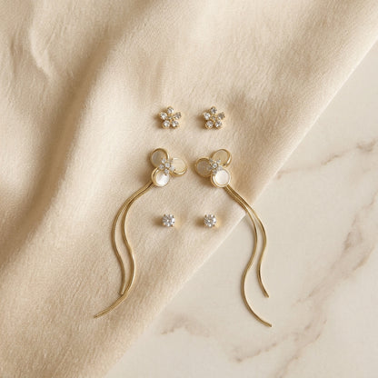 Flower & Threader Earring Set (3 Pairs)