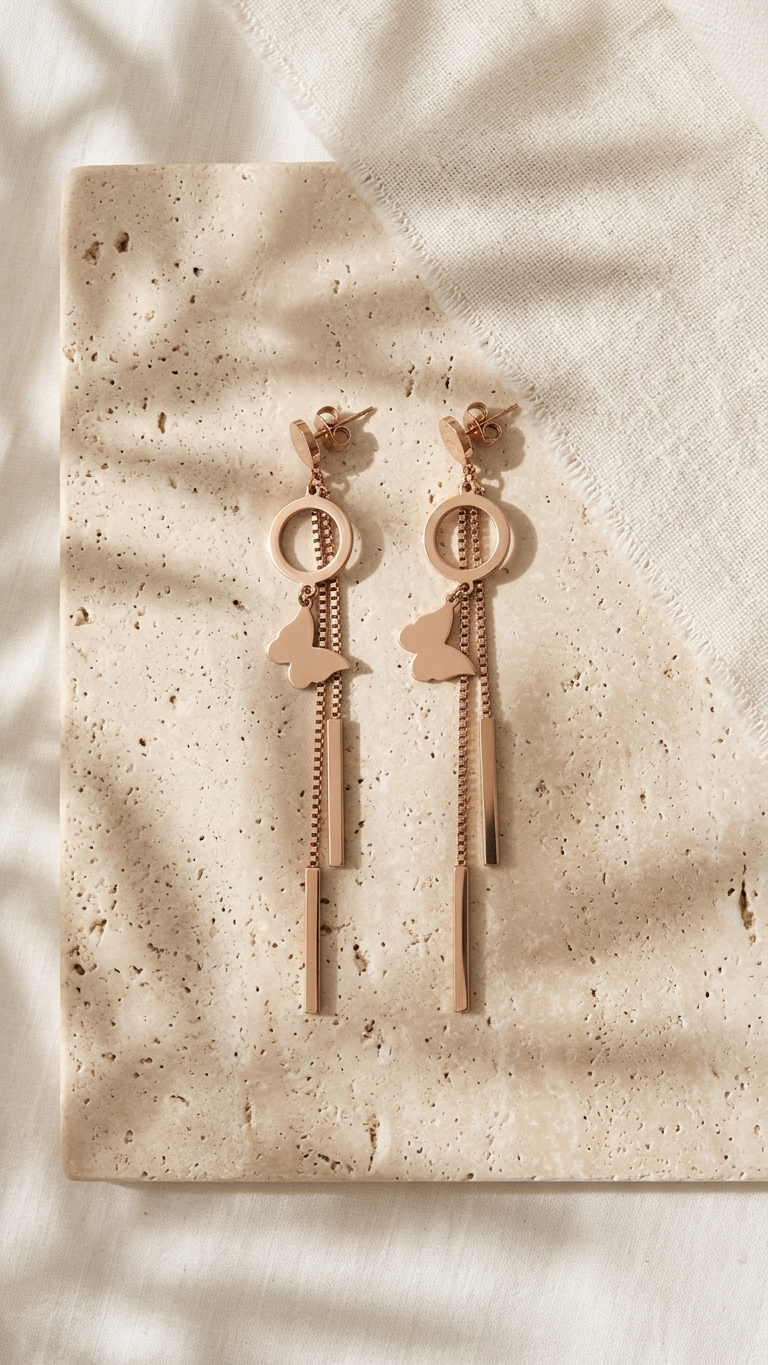 Minimal Butterfly Chain Drop Earrings