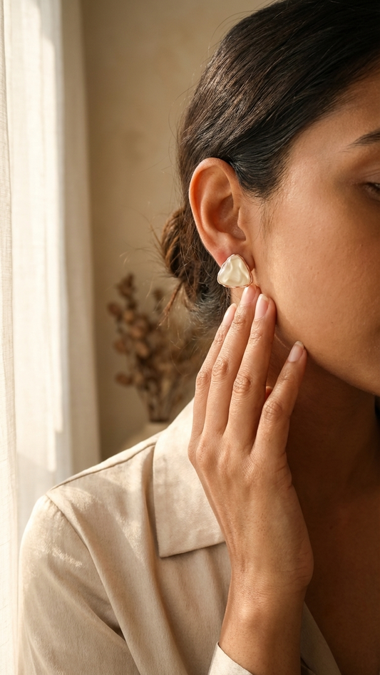 Cream Enamel Triangle Stud Earrings