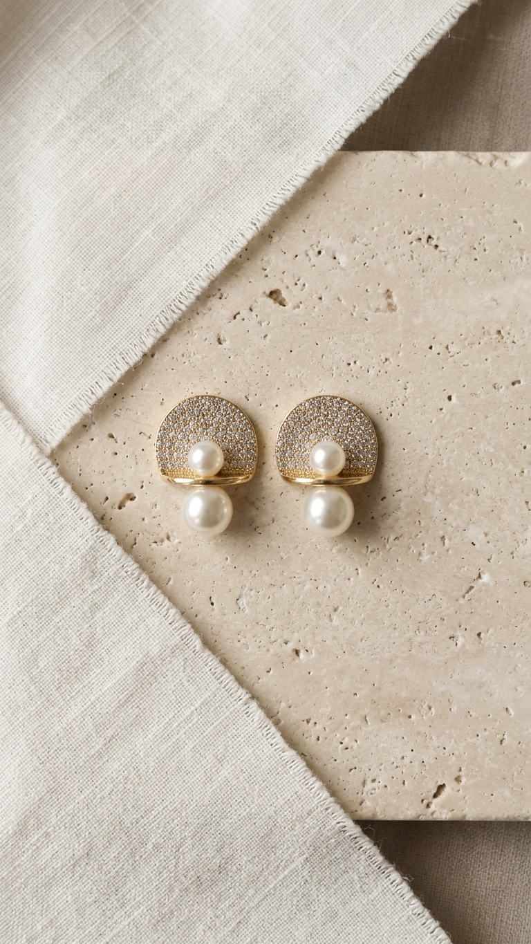 Minimalist Gold & Pearl Statement Earrings