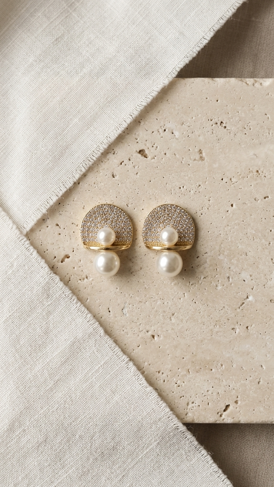 Minimalist Gold & Pearl Statement Earrings