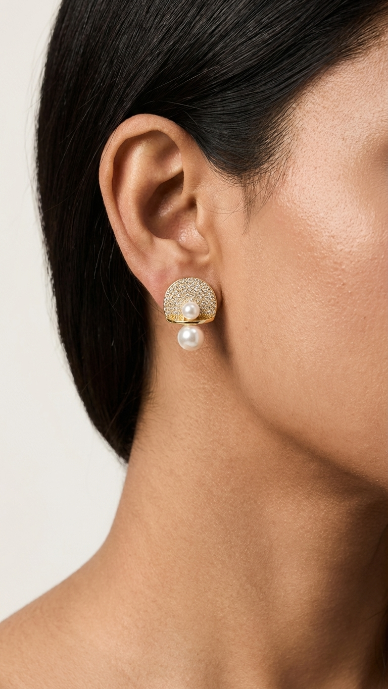 Minimalist Gold & Pearl Statement Earrings