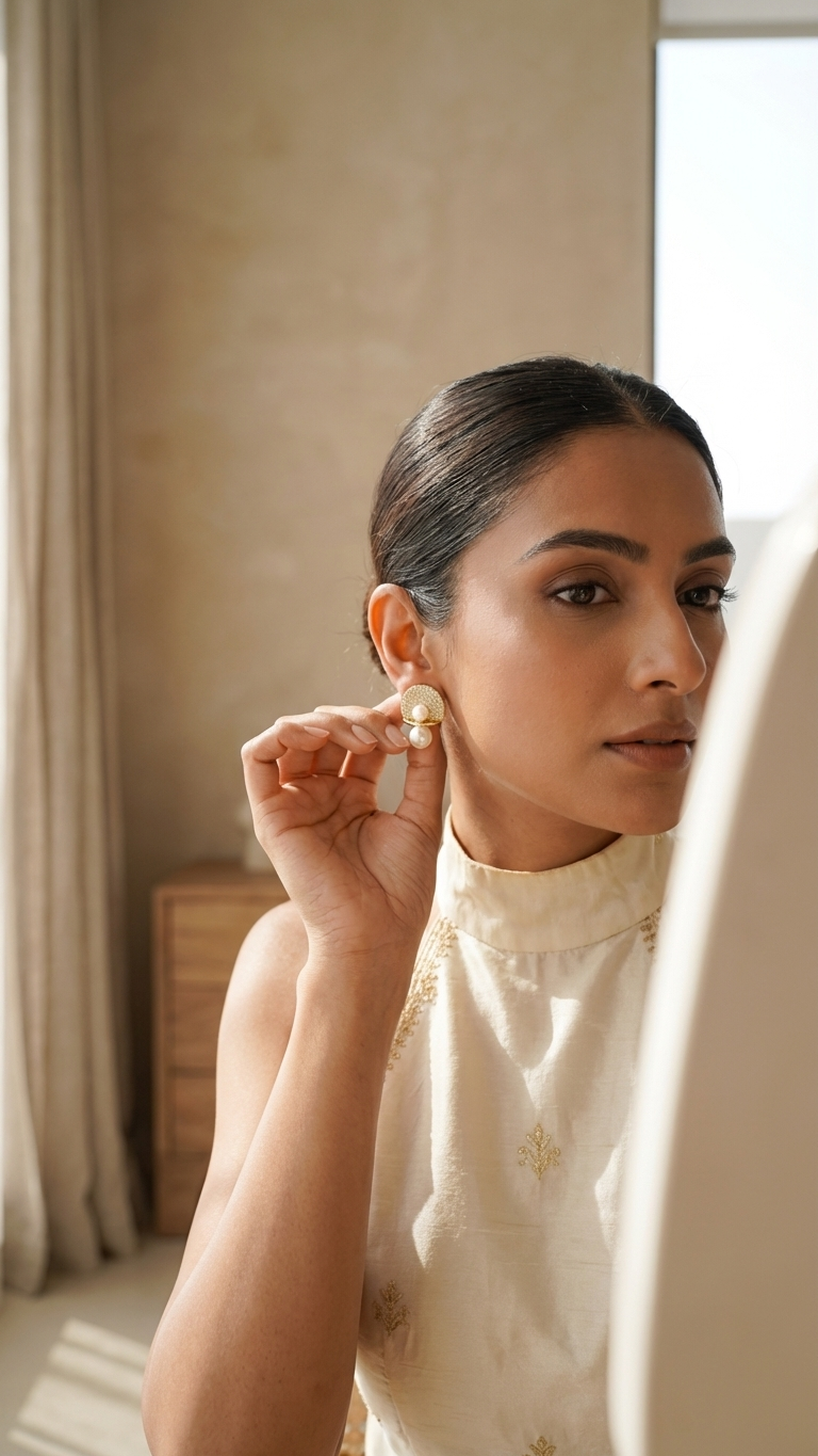 Minimalist Gold & Pearl Statement Earrings