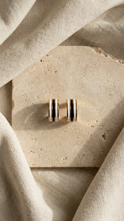 Gold Plated Enamel Sleek huggie Stripe Pattern Hoop Earrings