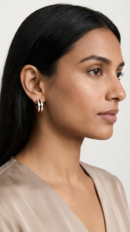 Gold Plated Enamel Sleek huggie Stripe Pattern Hoop Earrings
