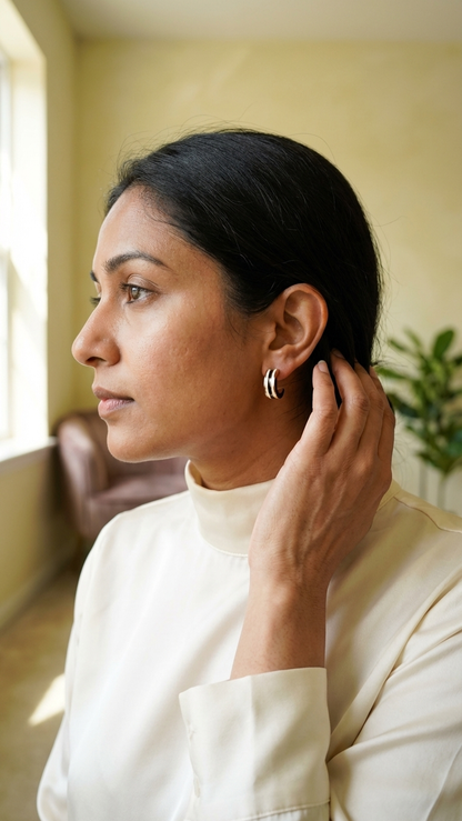 Gold Plated Enamel Sleek huggie Stripe Pattern Hoop Earrings