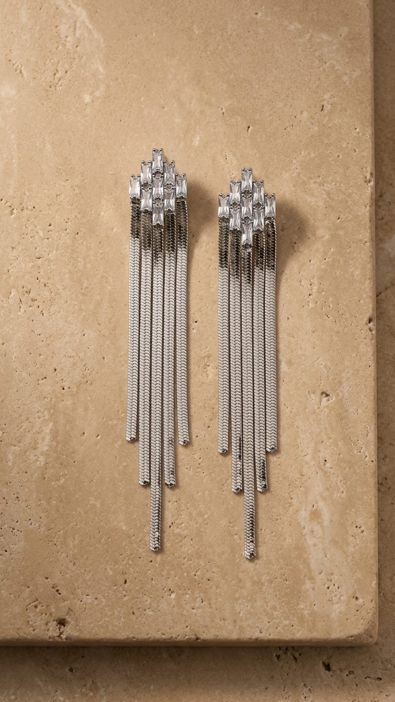Glam Night Silver Tassel Earrings