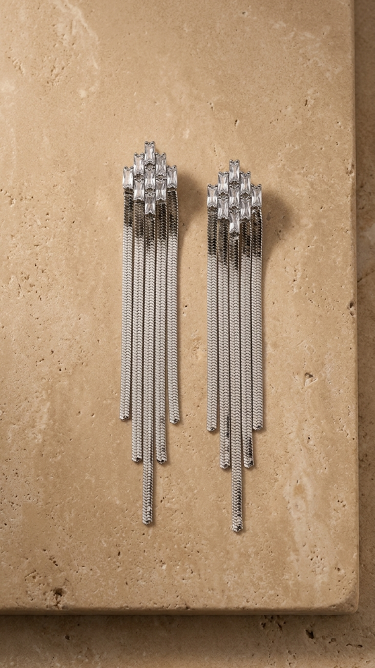 Glam Night Silver Tassel Earrings