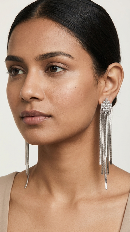 Glam Night Silver Tassel Earrings