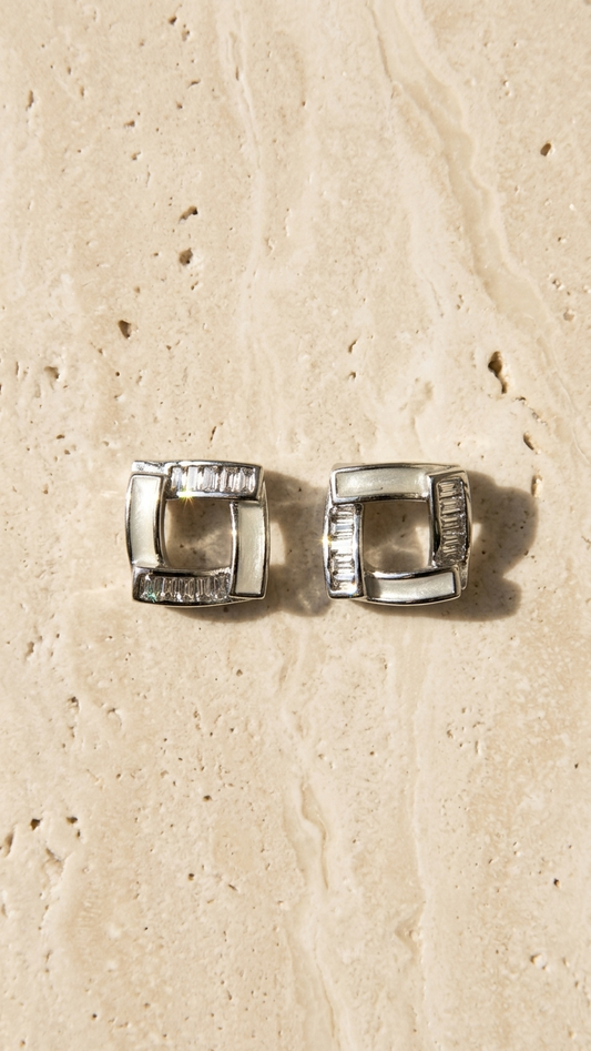 Minimalist Square Classic Box-Shape Silver Stud Earrings