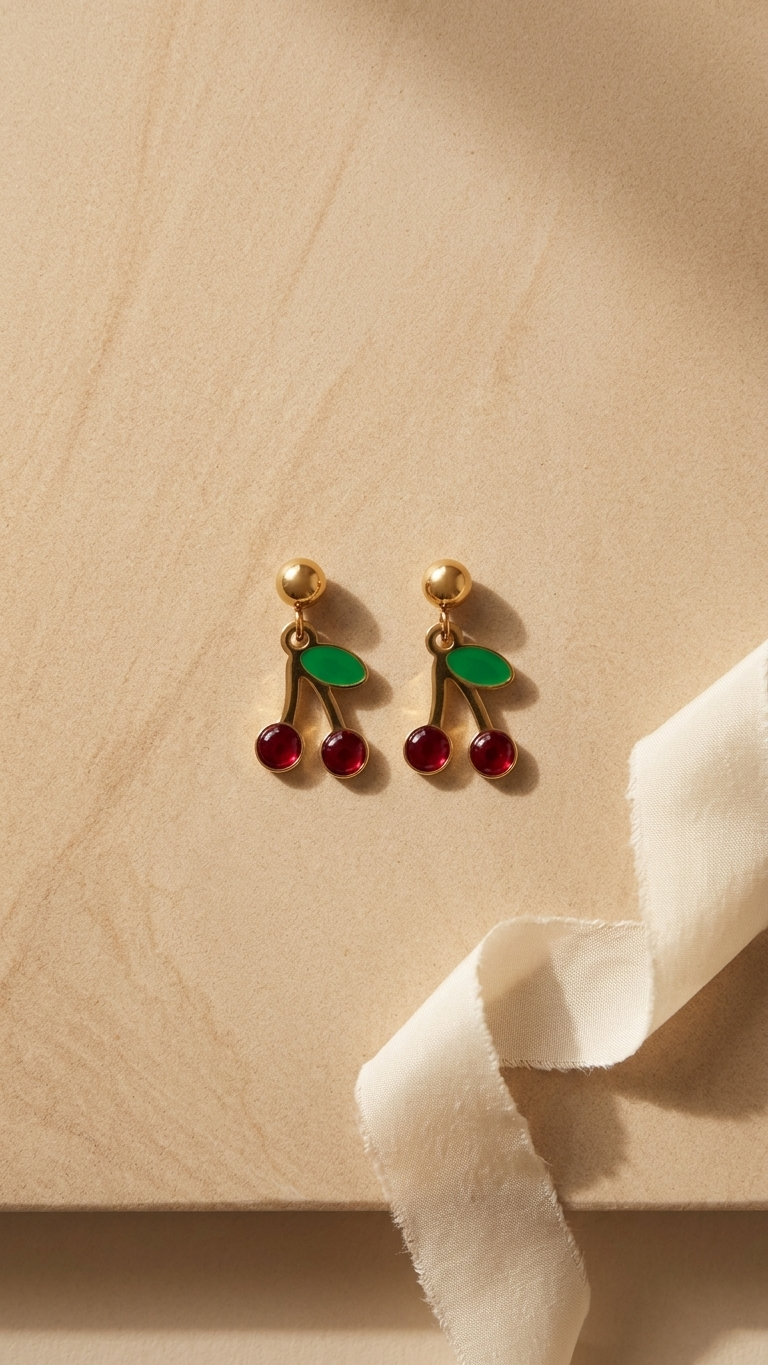 Minimal Cherry Fruit Dangle Earrings