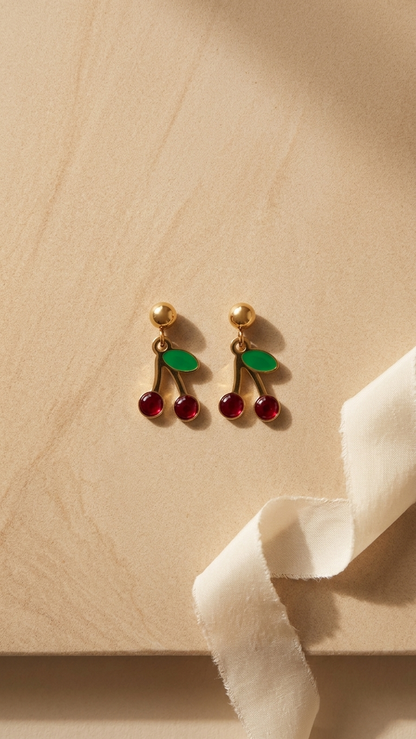 Minimal Cherry Fruit Dangle Earrings