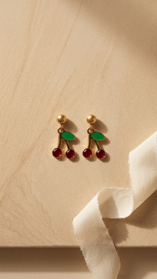 Minimal Cherry Fruit Dangle Earrings