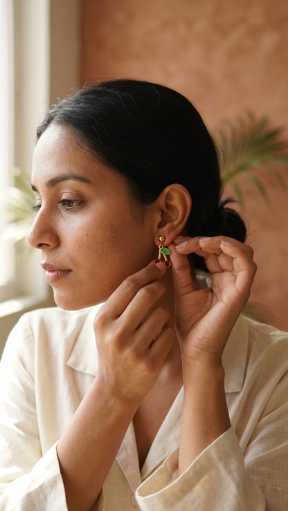 Minimal Cherry Fruit Dangle Earrings