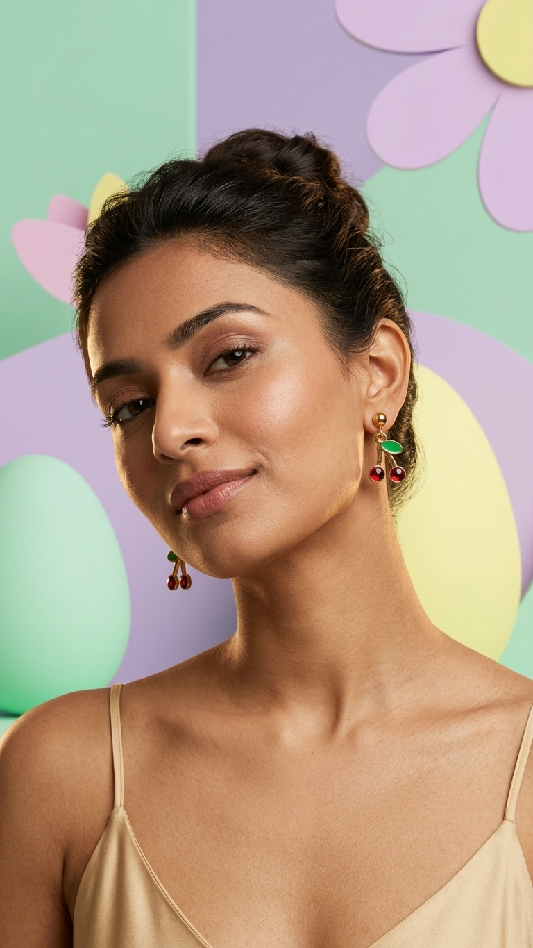 Minimal Cherry Fruit Dangle Earrings