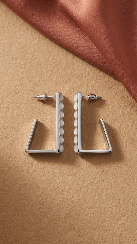 Linear Silver Stud Hoops Modern Edge Earrings