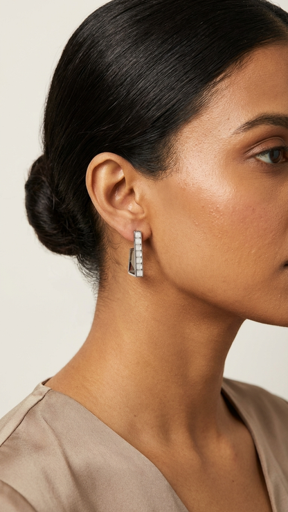 Linear Silver Stud Hoops Modern Edge Earrings