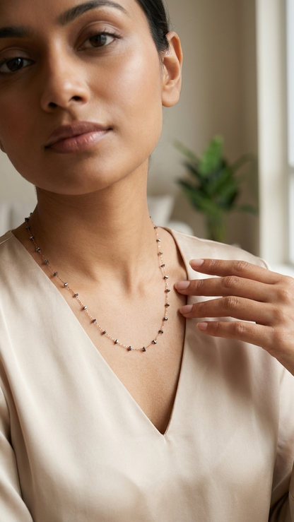 Minimalist Black stone Beaded Chain Necklace