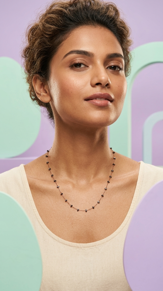 Minimalist Black stone Beaded Chain Necklace