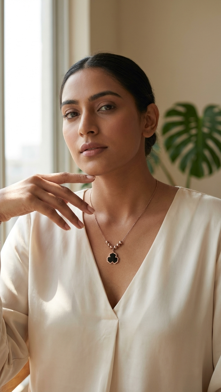 Minimalist Clover Design Pendant Necklace with Beaded Detail
