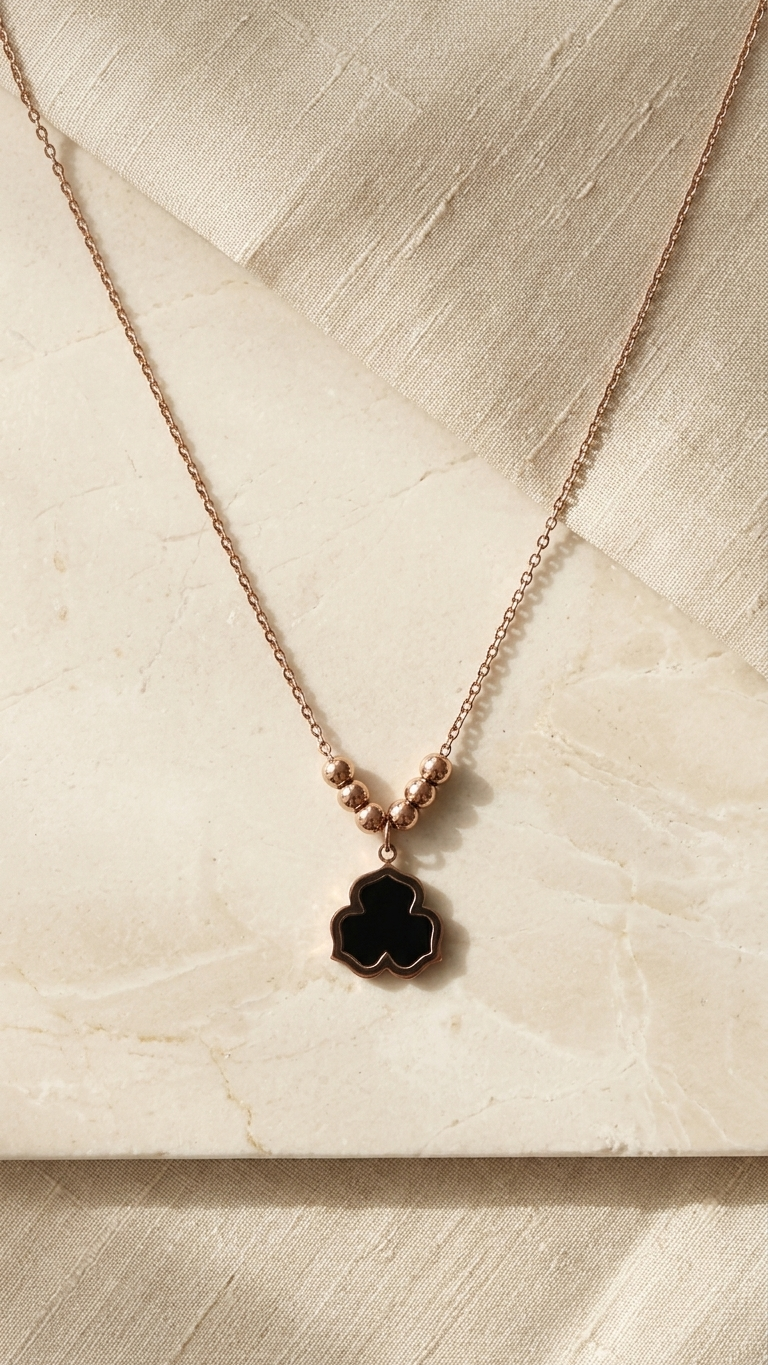 Minimalist Clover Design Pendant Necklace with Beaded Detail