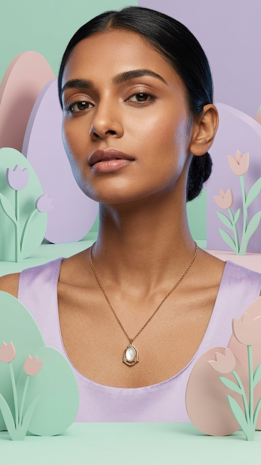 Vintage-Inspired Rose Gold Tone & Mother-of-Pearl Pendant Necklace