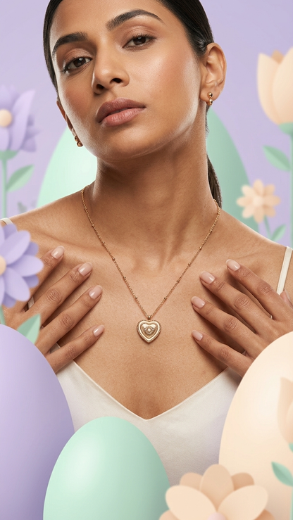 Vintage-Inspired Rose Gold Tone &amp; Enamel Heart Charm Necklace
