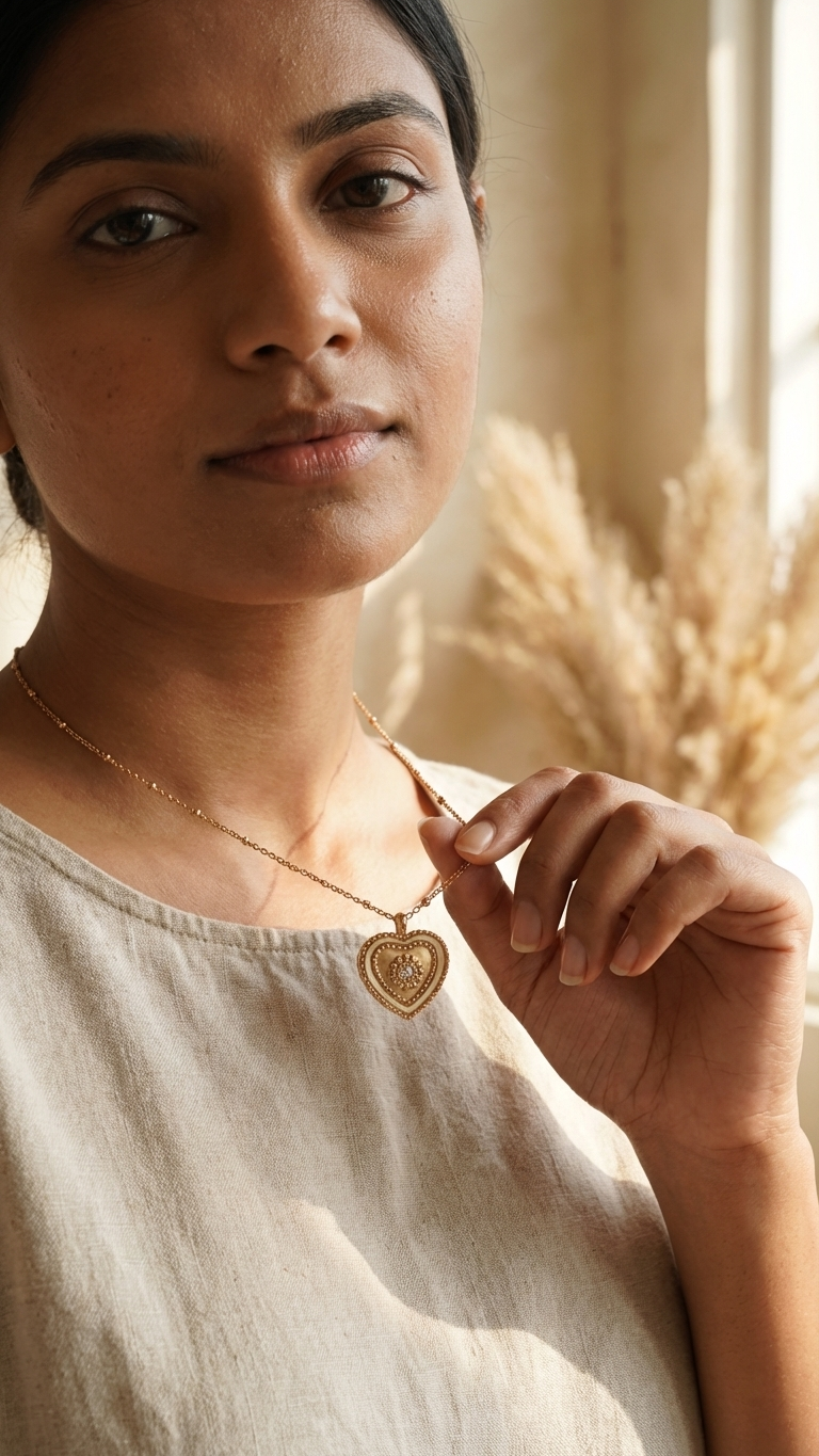 Vintage-Inspired Rose Gold Tone &amp; Enamel Heart Charm Necklace