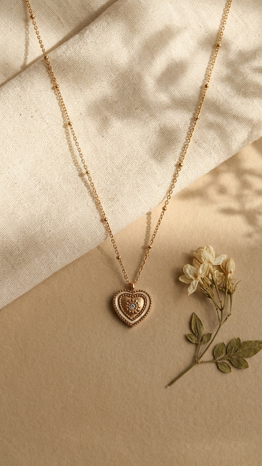 Vintage-Inspired Rose Gold Tone &amp; Enamel Heart Charm Necklace