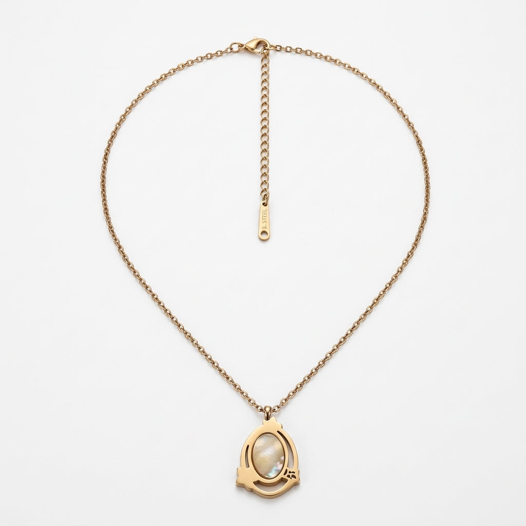 Vintage-Inspired Rose Gold Tone & Mother-of-Pearl Pendant Necklace
