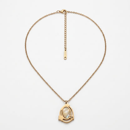 Vintage-Inspired Rose Gold Tone & Mother-of-Pearl Pendant Necklace
