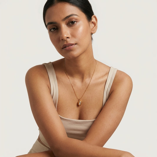 Vintage-Inspired Gold Tone & Marquise Cut Crystal Pendant Necklace