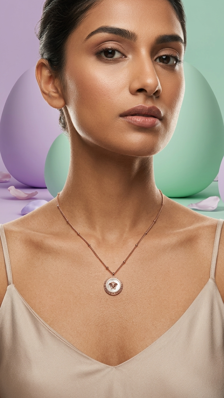Authentic minimal Medusa Rose Gold Tone Beaded Chain Necklace