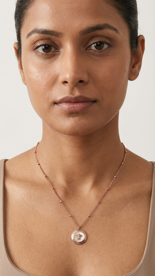 Authentic minimal Medusa Rose Gold Tone Beaded Chain Necklace