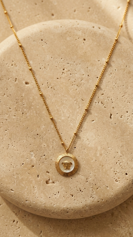 Authentic minimal Medusa Rose Gold Tone Beaded Chain Necklace