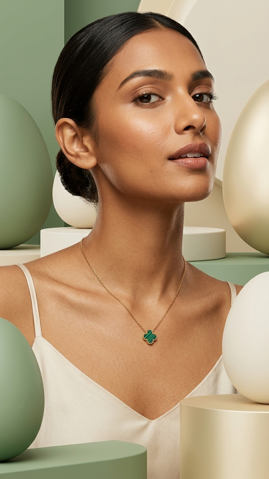 Minimalist Gold Tone Chain & Green Clover Charm Necklace