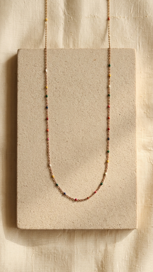 Modern Rose Gold Tone Chain with Rainbow Enamel Bead Accents