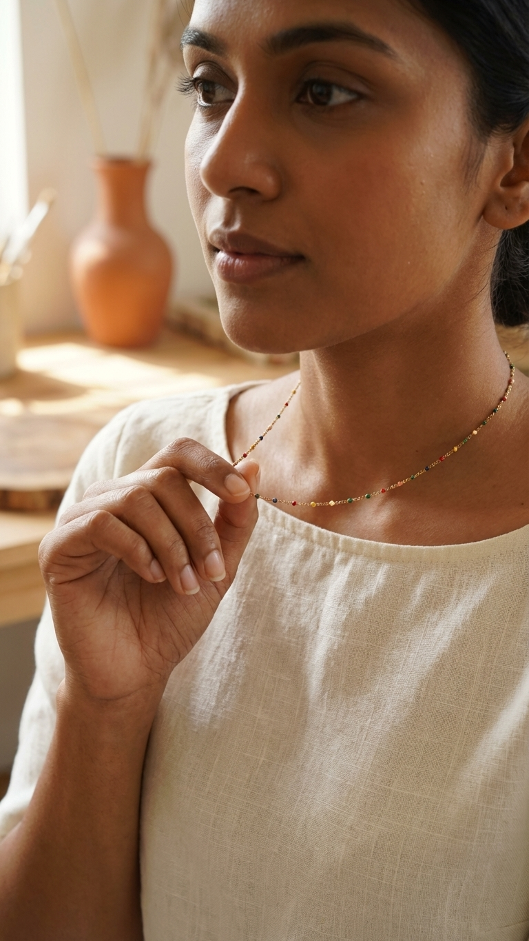 Modern Rose Gold Tone Chain with Rainbow Enamel Bead Accents