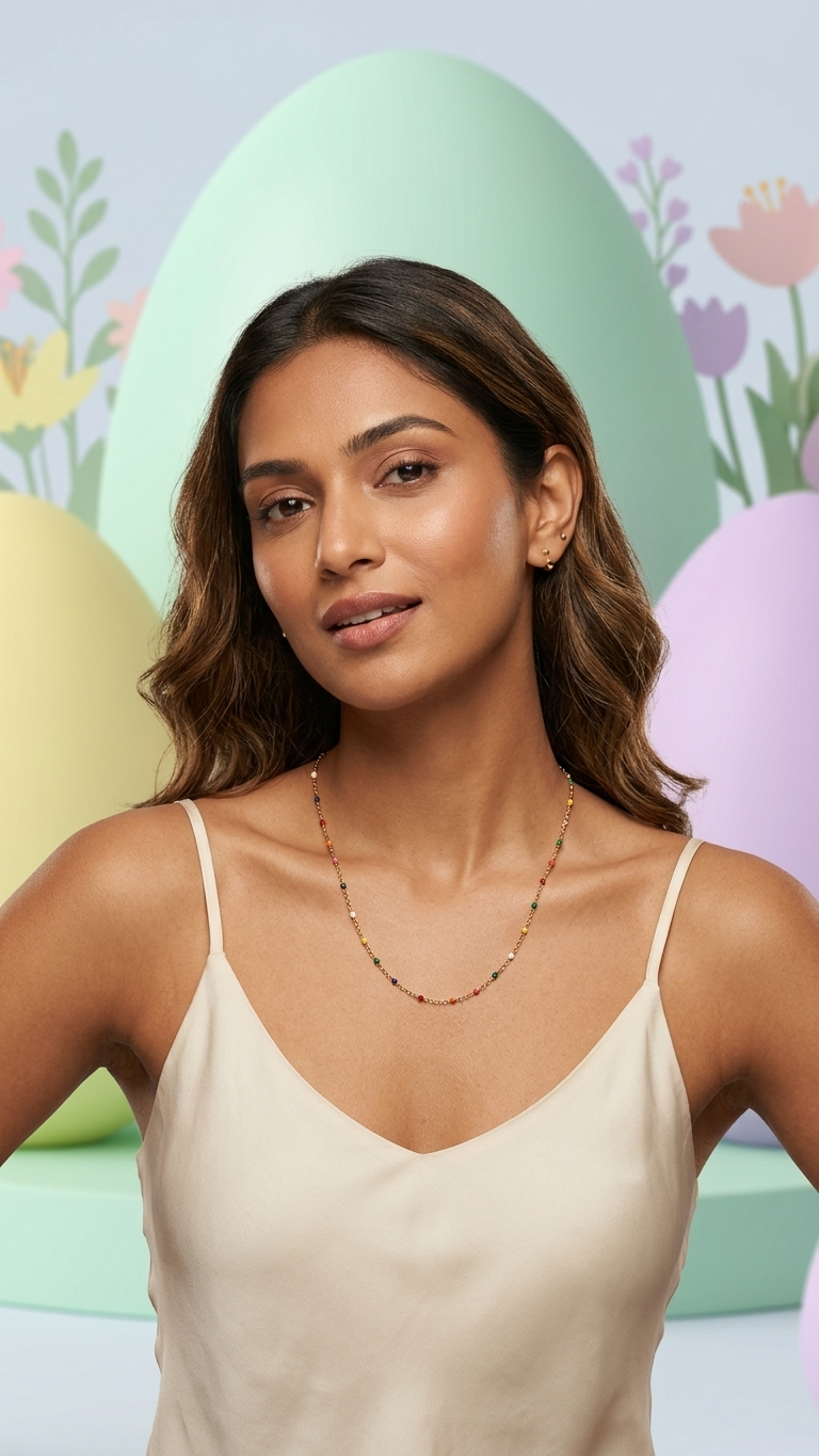 Modern Rose Gold Tone Chain with Rainbow Enamel Bead Accents