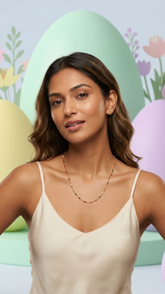 Modern Rose Gold Tone Chain with Rainbow Enamel Bead Accents