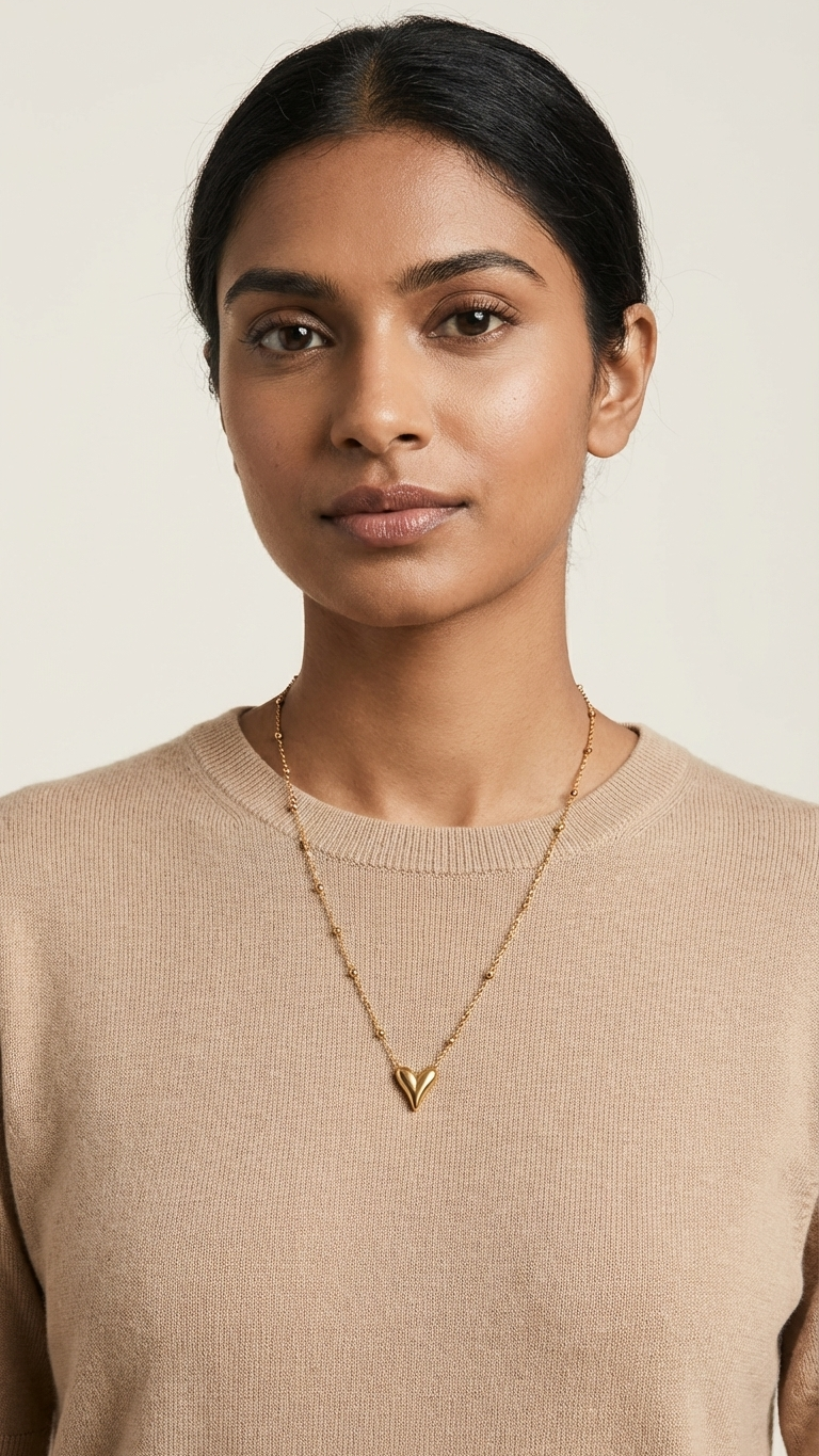 Minimalist Gold Tone Chain with Sculpted Heart Pendant