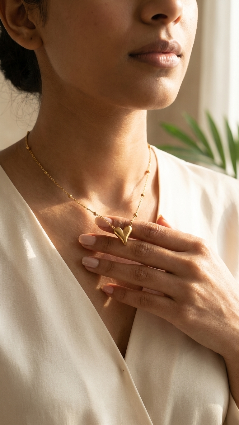 Minimalist Gold Tone Chain with Sculpted Heart Pendant